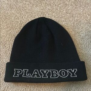 Brand New Playboy Black Knit Hat with Rhinestone Logo